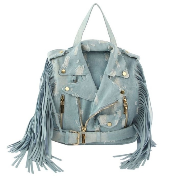 Handbags - Moto Backpack Light Distressed Denim Handbag